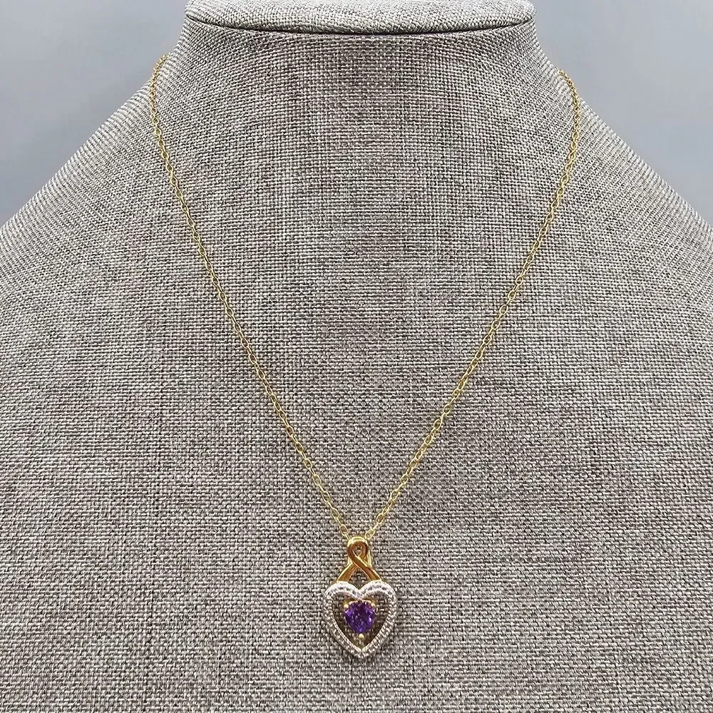 Purple Crystal Open Heart Ring Gold Tone Romantic PAJ Prime Art & Jewel 18